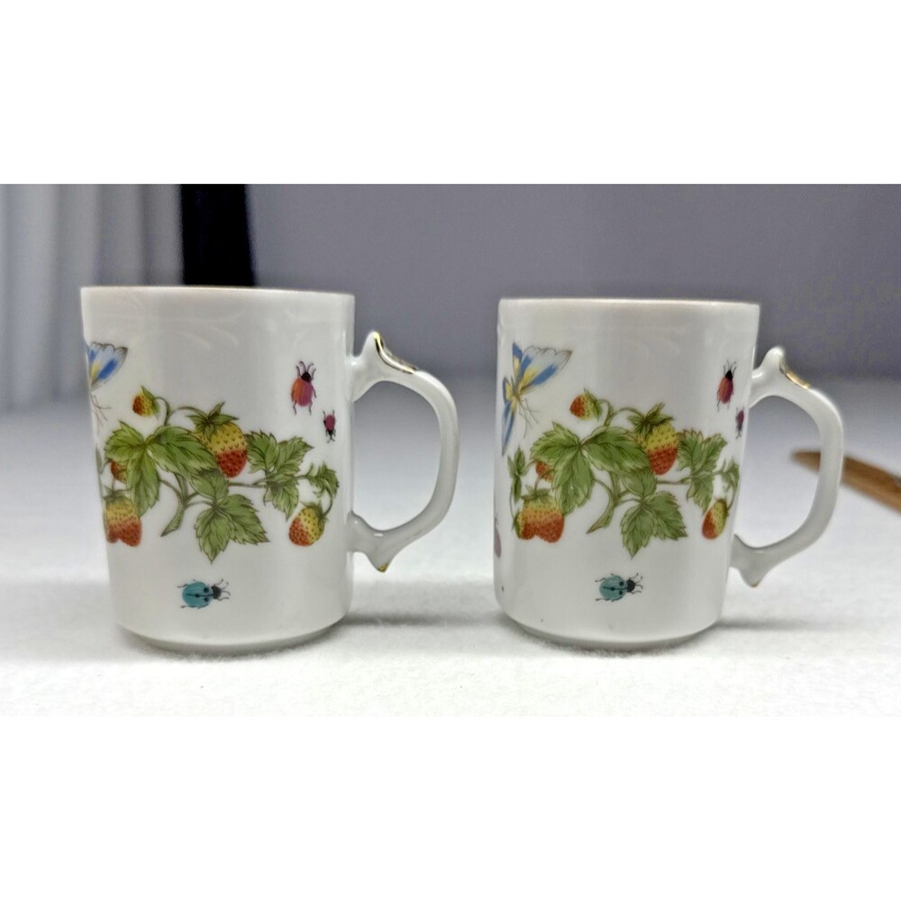Lenwile Ardalt Strawberry Butterfly Ladybug Mug Set Japan Porcelain Coffee Cups